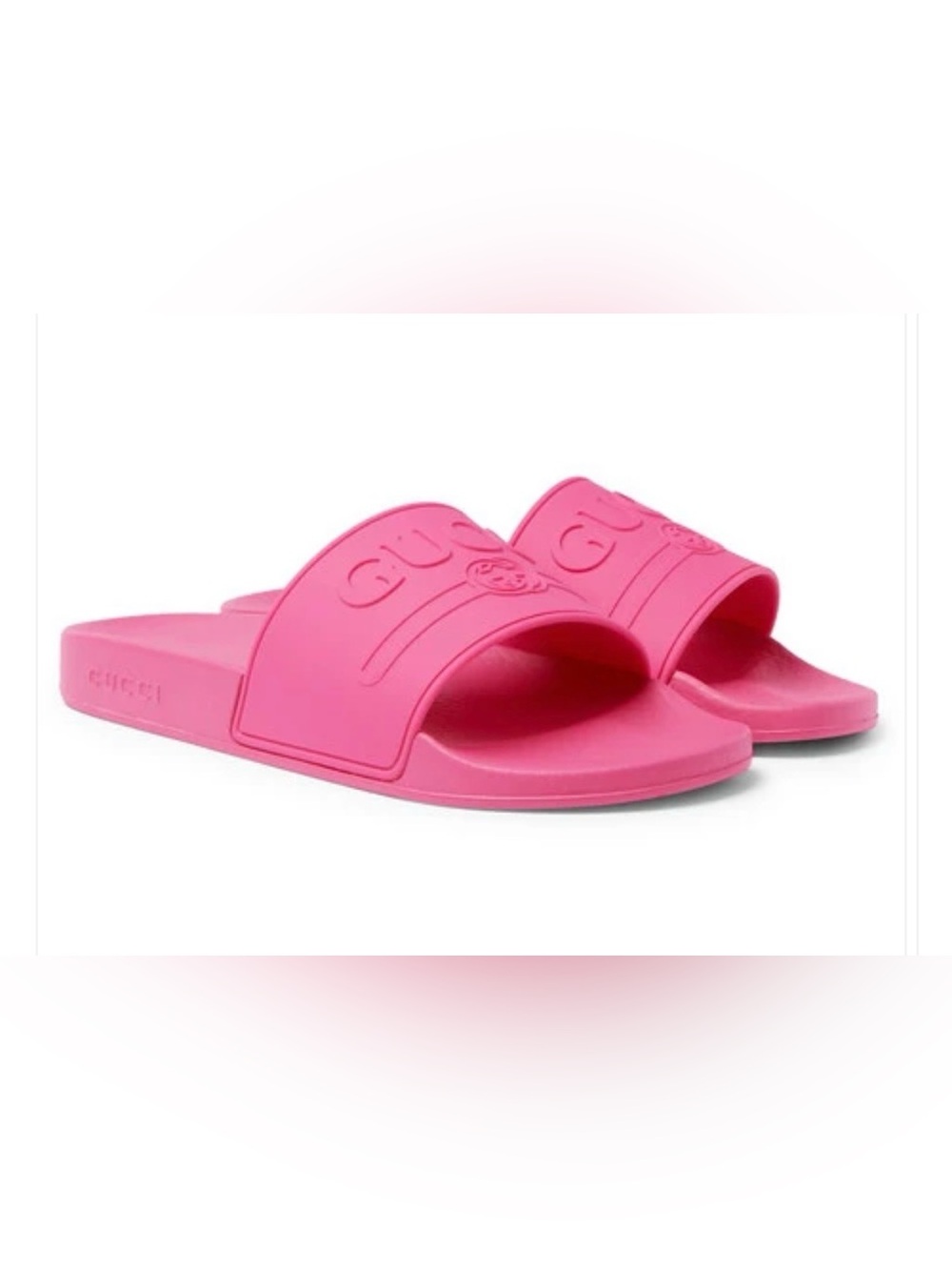 EUC: Gucci Pink Rubber Logo Pool Slides Sandals, Size 39 / 8.5, Made in Italy